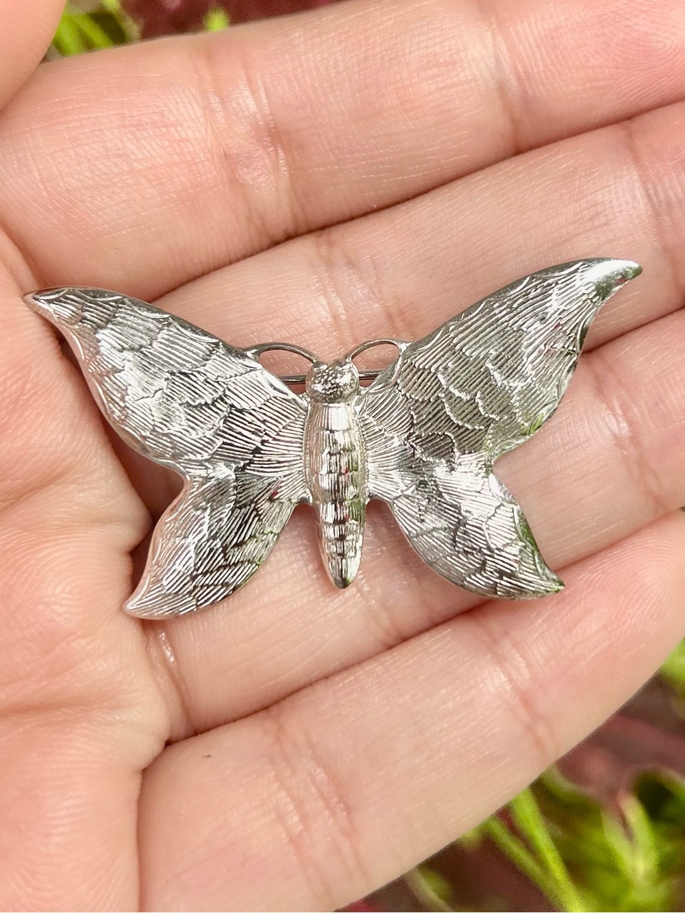 Vintage Silver Tone Butterfly Brooch Pin – Textured Wing Insect Jewelry